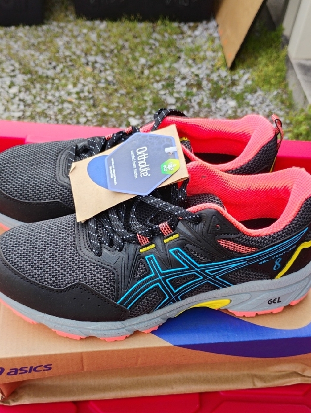 SALE! New ASICS Black Ortholite Running Shoes with Coral Lining (D-55)